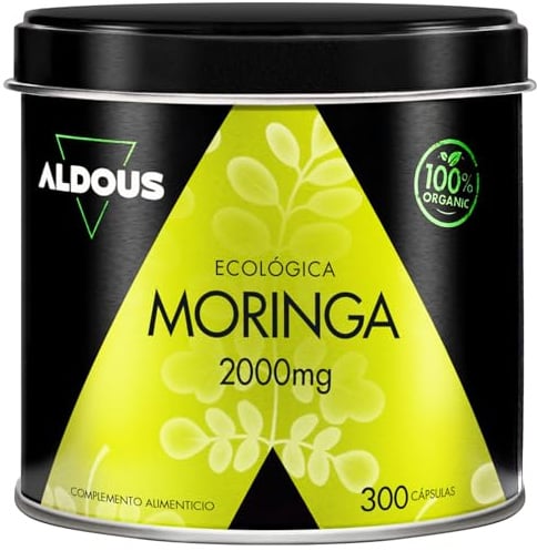 Moringa Capsulas Pura 2000mg - 300 Cápsulas- Antioxidante Natural - Energia | Bienestar Diario y Apoyo Sistema Inmunológico - Moringa Natural con Certificado Ecológico - Sin Estearato de Magnesio -ALDOUS
