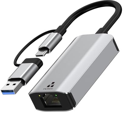 Kaeltsyn Netzwerkadapter für stabiles Internet, USB auf RJ45, Doppelanschluss, USB A und C, 2,5 Gbit/s, 1 Gbit/s, Plug-and-Play, schnelle Geschwindigkeit, Ethernet, Doppelport-Adapter