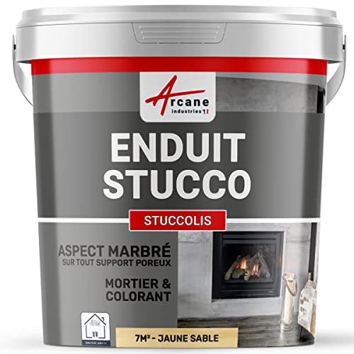 Mortier et teinte, stuc, sans primaire, ni finition : Stuccolis - kit jusqu'à 7 m² Jaune Sable - ARCANE INDUSTRIES