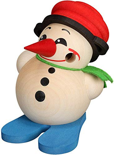 Seiffener Volkskunst | Deko Räuchermann | Mini Cool-Man Räuchermännchen 9 cm | Schneemann | Original Erzgebirge | 19605 | mit Ski & Topf