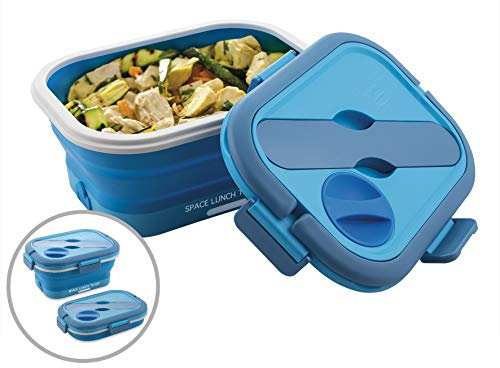 MACOM Space Lunch To Go 864 Scaldavivande Elettrico a Riscaldamento rapido Pieghevole salvaspazio, 35 W, 0.8 Litri, Smalto, Blu/Bianco
