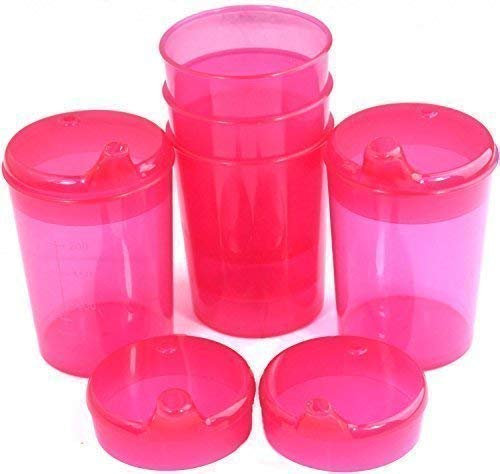 Medi-Inn+ Schnabelbecher 250 ml Praktisches Set: 5 Unterteile mit 10 Deckeln (5 x mit Öffnung 12 x 10 mm u. 5 x mit Öffnung 4 x 4 mm) | rot