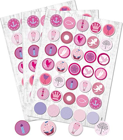 Logbuch-Verlag 105 runde rosa pink Aufkleber Sticker Fische Anker Krone Taufe Geburtstag Herz Basteln Mädchen Kommunion
