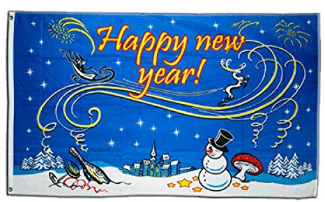 Flaggenfritze Fahne/Flagge Happy New Year mit Schneemann + gratis Sticker