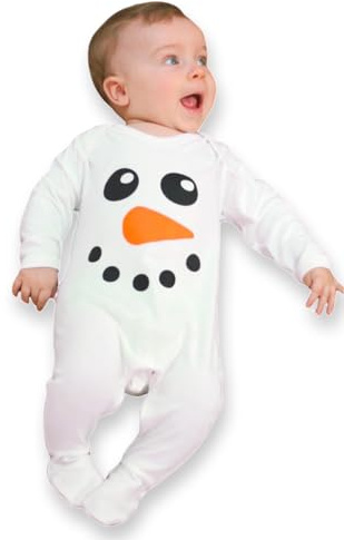 Baby Moo's Süßes Baby-Outfit für erstes Weihnachten, Schneemann, Baby-Schlafanzug für festliche Jungen und Mädchen, hergestellt in Großbritannien, Schlafanzug, 6-12 Months