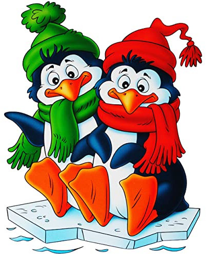 alles-meine.de GmbH XL Fensterbild - lustige Pinguine im Schnee - Winter & Weihnachtsmotive - statisch haftend - selbstklebend + wiederverwendbar/Weihnachten - Winterlandsc..