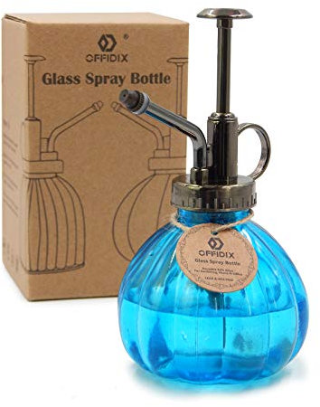 OFFIDIX Bouteille de pulvérisation d'arrosage en Verre, Vaporisateur de Style Vintage de 6,3 po de Haut avec Pompe en Plastique Bronze Haut Une Bouteille de Vaporisateur d'arrosage (Bleu Clair)
