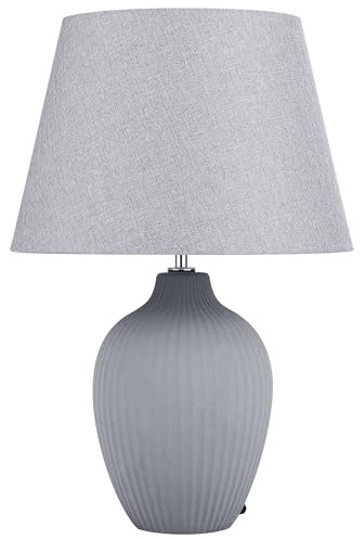 Klassische Tischlampe Lampenschirm aus Leinen keramischer Lampenfuß grau Fergus