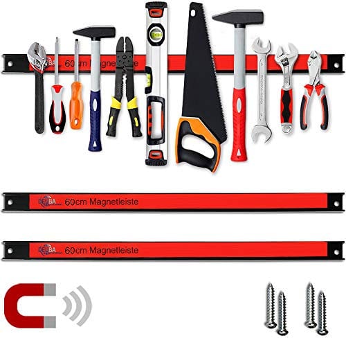 DEUBA® 2x Magnetleiste 60cm 23kg Tragkraft Magnetisch Werkzeugleiste Werkzeughalter Werkzeugwand Werkstatt Werkzeug Organizer inkl. Montagematerial