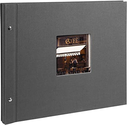 goldbuch 28525 Schraubalbum mit Bildausschnitt, Bella Vista, 39 x 31 cm, Fotoalbum mit 40 schwarze Seiten mit Pergamin-Trennblättern, Album erweiterbar, Fotobuch aus Leinen, grau