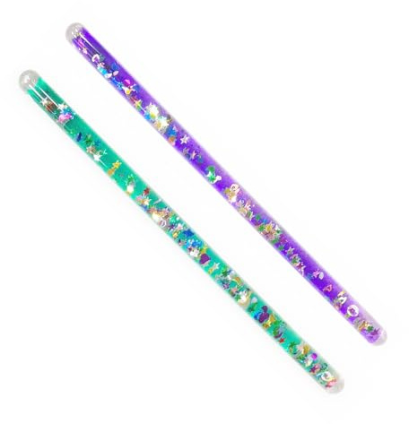 Glitter Wand, Magic Wonder Wand Tube - for Kids, Two 11 Halloween Costume Accessory Princess Fairy Wizard Pretend Play (Purple, Green)