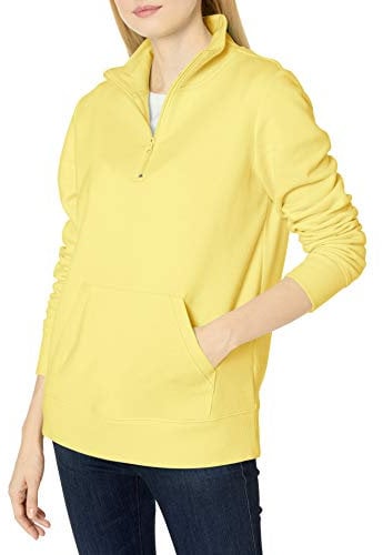 Amazon Essentials Women's Long-Sleeved Fleece Quarter-Zip Top (Available in Plus Size), Light Yellow, XXL