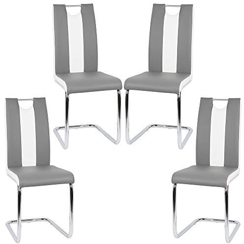 Flyelf Freischwinger Stuhl Vegas 4er Set Esszimmerstühle für Küche/Esszimmer/Büro (Grau - Weiß, 4)