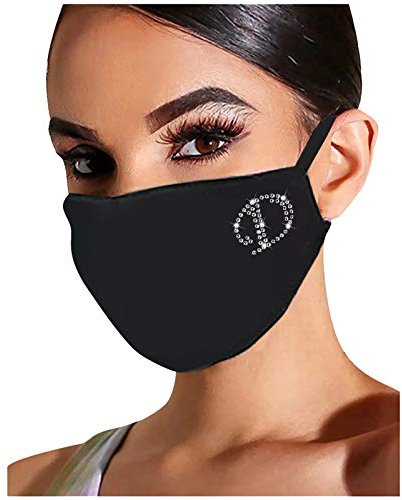 Lulupi Glitzer Buchstaben Mundschutz Multifunktionstuch Glänzend Strass Mund-Nasenschutz Motiv Waschbar Baumwolle Maske Weihnachtsmotiv Schwarz Mund-Nasen Bedeckung Face Halstuch Schals Damen Herren