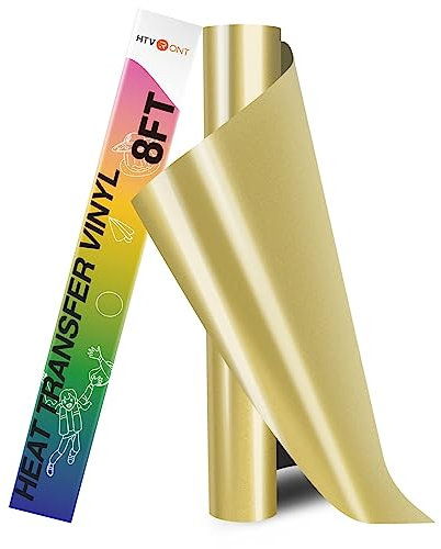 HTVRONT Heat Transfer Vinyl - 12In x 8ft(30.5 x 244 CM) Gold HTV Vinyl Roll, Iron on Vinyl for Cricut & Cameo - Easy to Cut & Weed for Heat Vinyl Design (Glitter Gold)