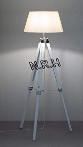 Nautical Replica Hub Tripod Floor Lamp White Wooden Base Living Room & Office Decor (Without Shade) 50 Height