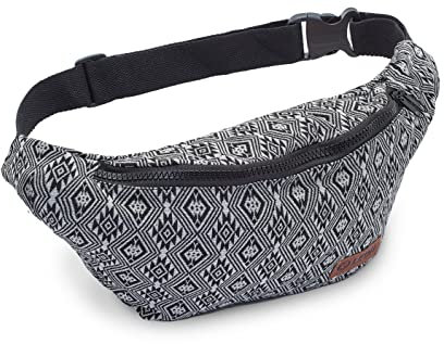 Leon Gürteltasche Bauchtasche Hüfttasche 100% Baumwolle Fanny Pack Belly Belt Moon Bag Bumbag Boho Hippie Tribal (GT Raute SW)