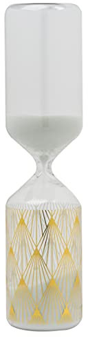 Baroni Home Sablier avec sable, motif décoratif blanc avec détails dorés pour salon, salon, chambre, bureau, studio, dimensions 6 x 6 x 24 cm