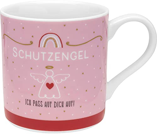 GRUSS & CO 47308 Tasse rosa mit Geschenkbanderole Schutzengel Ich pass auf dich auf!, Porzellan, 45 cl