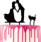 CARISPIBET decorative cake topper bride and groom holding hands for a kiss with a pet cat at their side acrylic silhouette