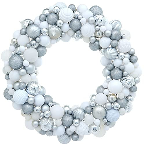 WeRChristmas Kugelkranz, Silber und weiß, 60 cm