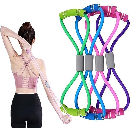 QSLKI 4 Stück 8 Wort Brust Expander, Fitnessbänder Brust Expander, multifunktional, mit Griff, Brust Entwickler Gummi Expander Seil Sport Yoga Arme Pull Up Krafttraining