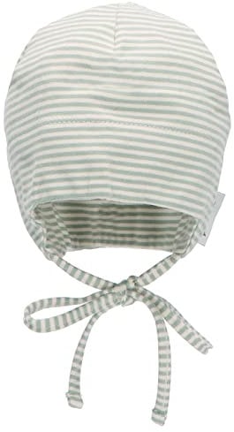 Sterntaler GOTS Beanie Ringel - Babymütze aus Singlejersey (Bio) gestreift - anschmiegsame Unisex Beanie Mütze zum Binden - Baby und Kinder Übergangsmütze, steingrün, Größe 41