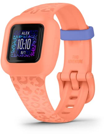 Garmin vívofit® jr. 3 Kids Fitness Tracker, Peach Leopard, Up to 1 Year Battery Life, Swim-Friendly, Activity Unlocks Adventure