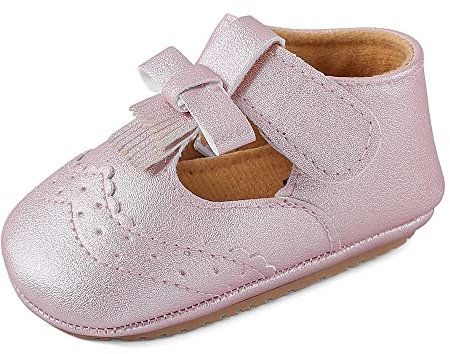 LACOFIA Scarpe Primi Passi per Bambino Scarpe Battesimo Neonato Antiscivolo Scarpine Eleganti Cerimonia Rosa 9-12 Mesi
