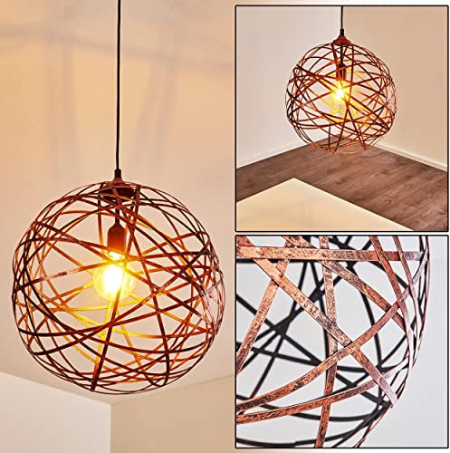 Hängeleuchte Kefikon, moderne Hängelampe aus Metall in Kupferfarben antik, Pendelleuchte mit Schirm in Gitter-Optik und Lichteffekt, Ø 40 cm, Höhe bis max. 150 cm, 1-flammig, E27, ohne Leuchtmittel