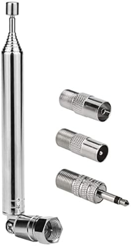 Indoor Telescopic Aerial/Antenna with F Type Connector & 3 Adapters. Improve FM, AM or DAB Reception. Improved Signal.