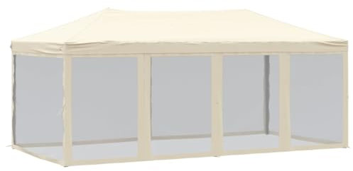 vidaXL Partyzelt Faltbar mit Seitenwänden Gartenzelt Festzelt Pavillon Zelt Gartenpavillon Gazebo Gartenlaube Bierzelt Faltzelt Camping Creme 3x6 m