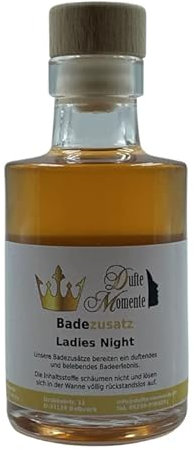 Dufte Momente Badezusatz Ladies Night (Erdbeere, Vanille) 100ml - hochwertiges Badeöl in attraktiver Glasflasche mit Korkmündung