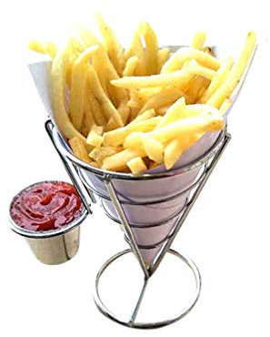 Luxshiny Pommes-standhalter Aus Edelstahl Metallkorb Für Pommes-Chips-tüte Mit Saucenlöffel Standhalter Mit Platz Für Papiertüten Und Wachspapierförmchen