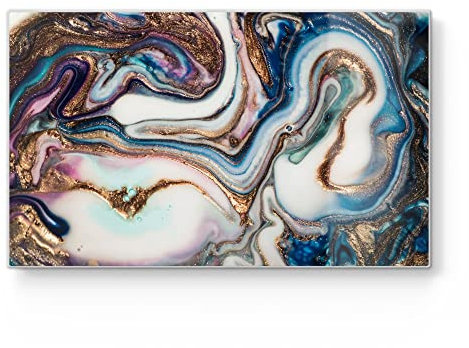 DEQORI Frühstücksbrett Glas | klein 23x14 cm | Motiv Luxuriöses Marmordesign | Design Schneidebrett für Küche | Frühstücksbrettchen antibakteriell & rutschfest | Glasplatte & Servierplatte