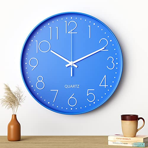 Uootach Wanduhr, 30 cm (12 Zoll), Moderne Wanduhr (Blaue weiße Zeichen)