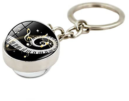 KiErx Schlüsselanhänger 2 Stück Symbol Musik Klavier Kristallglas Kugelanhänger Metall Schlüsselanhänger, F