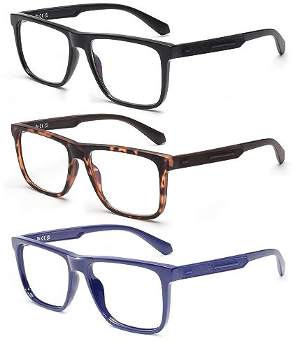 JM 3 Pack Gafas de Lectura con Bloqueo de Luz Azul para Hombre Mujer, Rectangular Gafas Presbicia para Ordenador +3.5