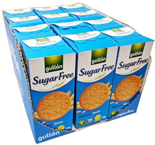 Gullon Sugar Free Digestive Biscuits, 12 x 245g – Vegan, High Fiber, No Added Sugar, Ideal for Diabetics & Health-Conscious Lifestyles