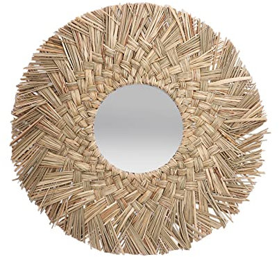BEIJIALY Espejo redondo bohemio hecho a mano de junco marino, colgante trenzado de paja, decoración retro de estilo nórdico, espejo redondo tejido a mano para decoración de pared (trenza natural)