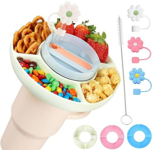 Twshiny Snack Bowl for Stanley Cup, Silicone Stanley Cup Snack Tray Compatible with Stanley 40 oz Reusable Snack Storage Tray Stanley Cup Accessories (White)