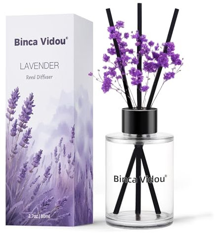 Binca Vidou Reed Diffuser, 80ml Lavender Reed Oil Diffusers Set for Office Decor Bedroom Living Room Aromatherapy for Gift Idea & Stress Relief