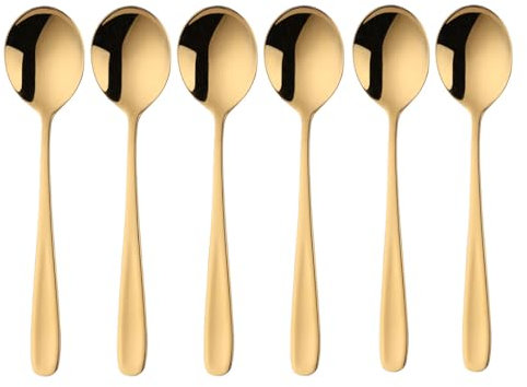 SBOMHS Tablespoon, cereal spoon, 18/10, stainless steel soup spoon, set of 6, dinner spoons, length 17.5 cm wide, 4.5 cm, table spoon, soup spoon for porridge, dessert spoons, soup spoons (gold)