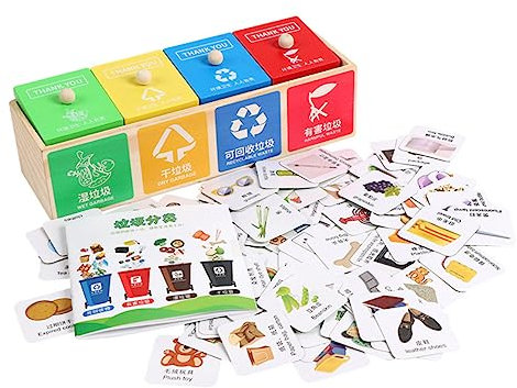 Toyvian Jouet Poubelle en Bois Aides à l'enseignement Enfant Bambou