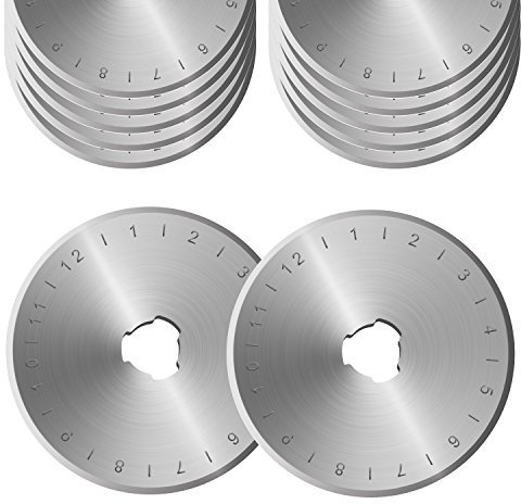 AGPTEK Lot de 12 lames de rechange 28mm pour cutter rotatif, 28mm Lames de cutter rotatif en acier ultra-tranchante SKS-7, pour le quilting, papier, tissu, scrapbooking, couture et découpe de tissu