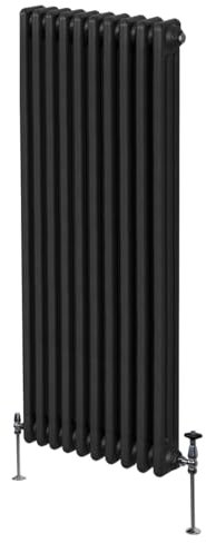 Radiatore Termosifone a 3 Colonne 1800mm x 472mm Moderno Centralizzato Nero in Acciaio Inox Verticale a Parete Cucina Soggiorno Bagno Kit di Fissaggio e Spazzola Inclusi