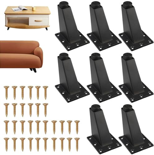 Patas Mueble Triangulares 8 Piezas, 8cm/3.15in Para Sofas, 0-5mm Regulables Para Mesitas de Noche, Cama, Mesa, Gabinete Con Tornillos (Negras)