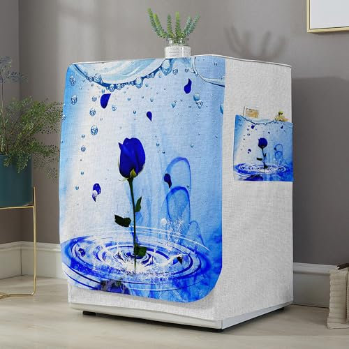 Highdi 3D Funda de Lavadora Cubierta Exterior,Adapta a la Mayoría de Lavadoras y Secadoras de Carga Frontal Protector Solar a Prueba de Polvo (L Capacidad 10.5~12 KG,Rosas Azules)
