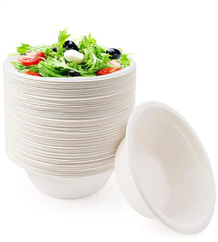 yayafunfun 50Pcs Small Disposable White Bowls for Parties,7.7oz/220ml White Paper Bowl Serving Biodegradable Dessert Soup Sugarcane Bowl Compostable Bowls Picnic for Hot Cold Food