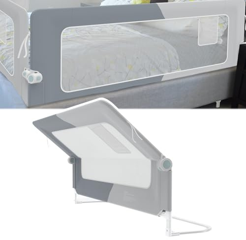 NAIZY Barrera de cama para bebé, 200 cm, con bolsillos de almacenamiento, altura ajustable, plegable, para cunas, camas de padres (empalme gris)